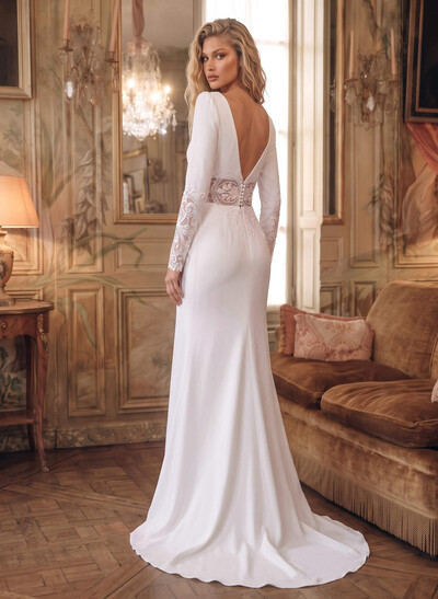 Elegant Lace Long Sleeves Wedding Dress With Split Front