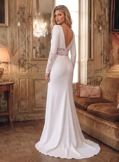 Elegant Lace Long Sleeves Wedding Dress With Split Front