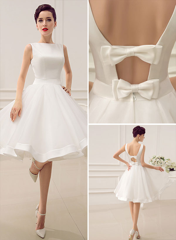 Short Wedding Dresses 2023 Vintage 1950S  Bridal Gown With Satin Bow(s)