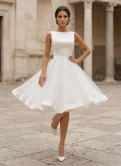 Short Wedding Dresses 2023 Vintage 1950S Bridal Gown With Satin Bow(s)
