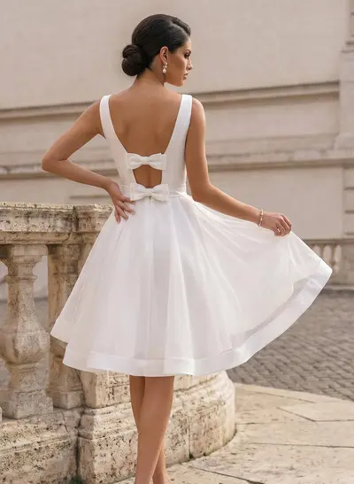 Short Wedding Dresses 2023 Vintage 1950S Bridal Gown With Satin Bow(s)