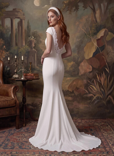 V-Neck Mermaid Wedding Dress With Short Sleeves