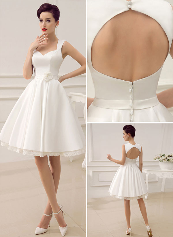Short Wedding Dresses 2023 Satin 1950S Vintage Sweetheart With Simple