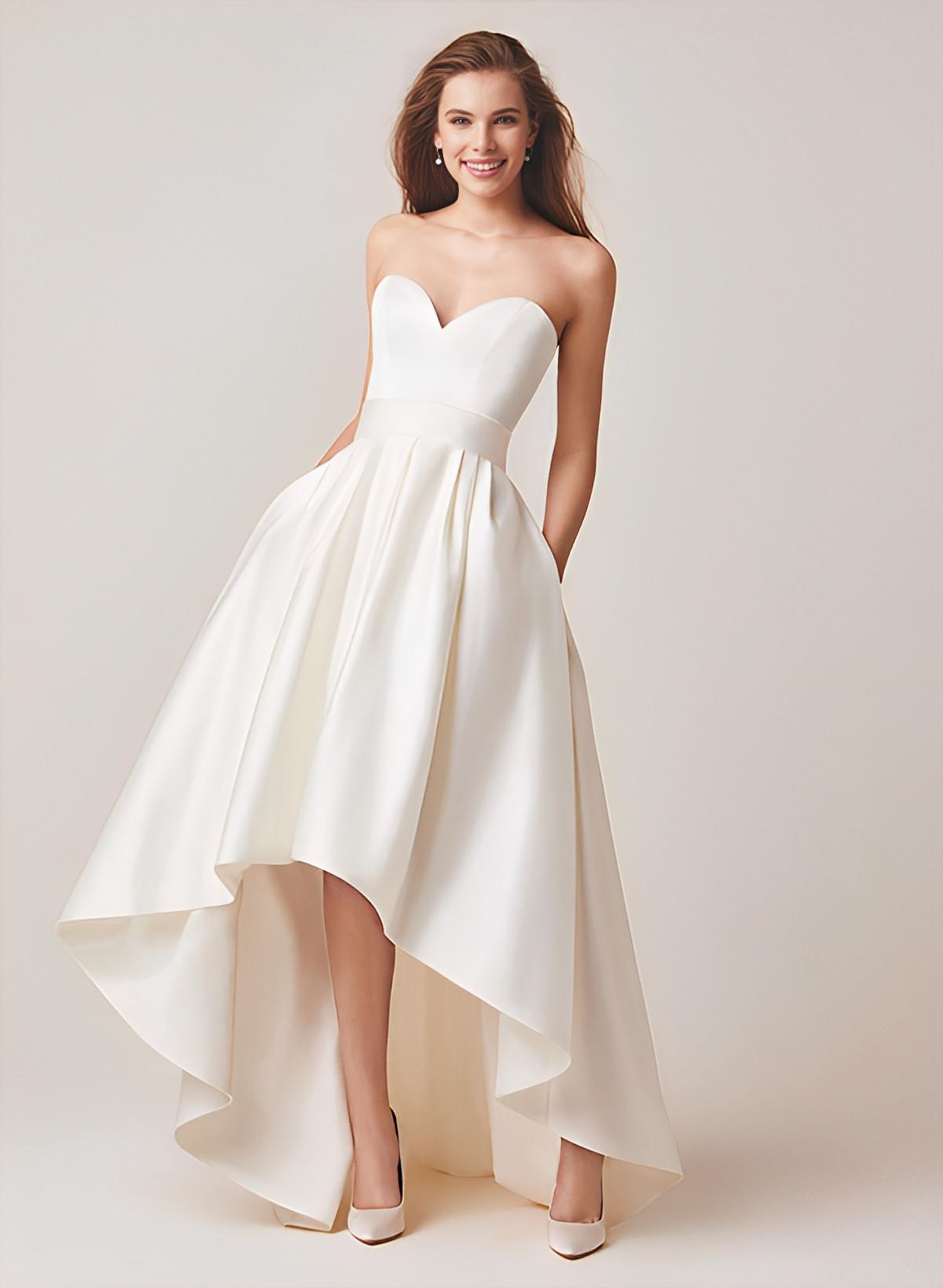 Two-Piece Wedding Dresses With Satin Fabric A-Line Zipper Sleeveless Ivory Simple Bridal Dress