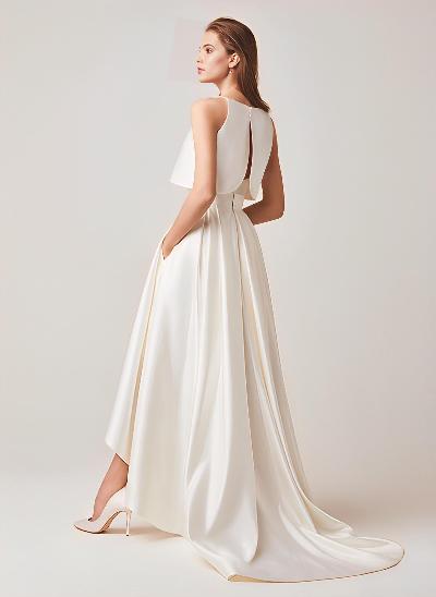 Two-Piece Wedding Dresses With Satin Fabric A-Line Zipper Sleeveless Ivory Simple Bridal Dress