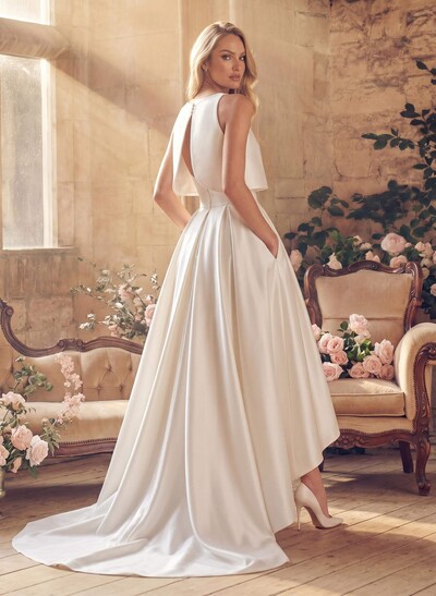 Two-Piece Wedding Dresses With Satin Fabric A-Line Zipper Sleeveless Ivory Simple Bridal Dress