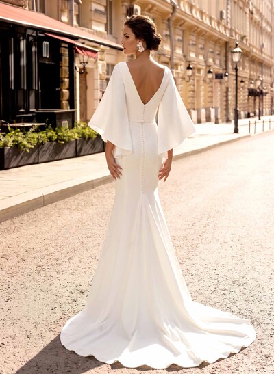 Boho Beach Mermaid Wedding Dresses With Chiffon Sleeves