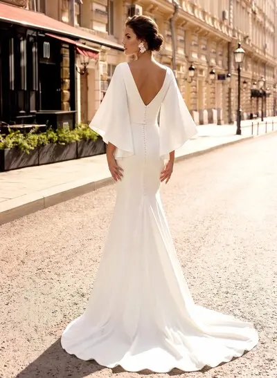 Boho Beach Mermaid Wedding Dresses With Chiffon Sleeves