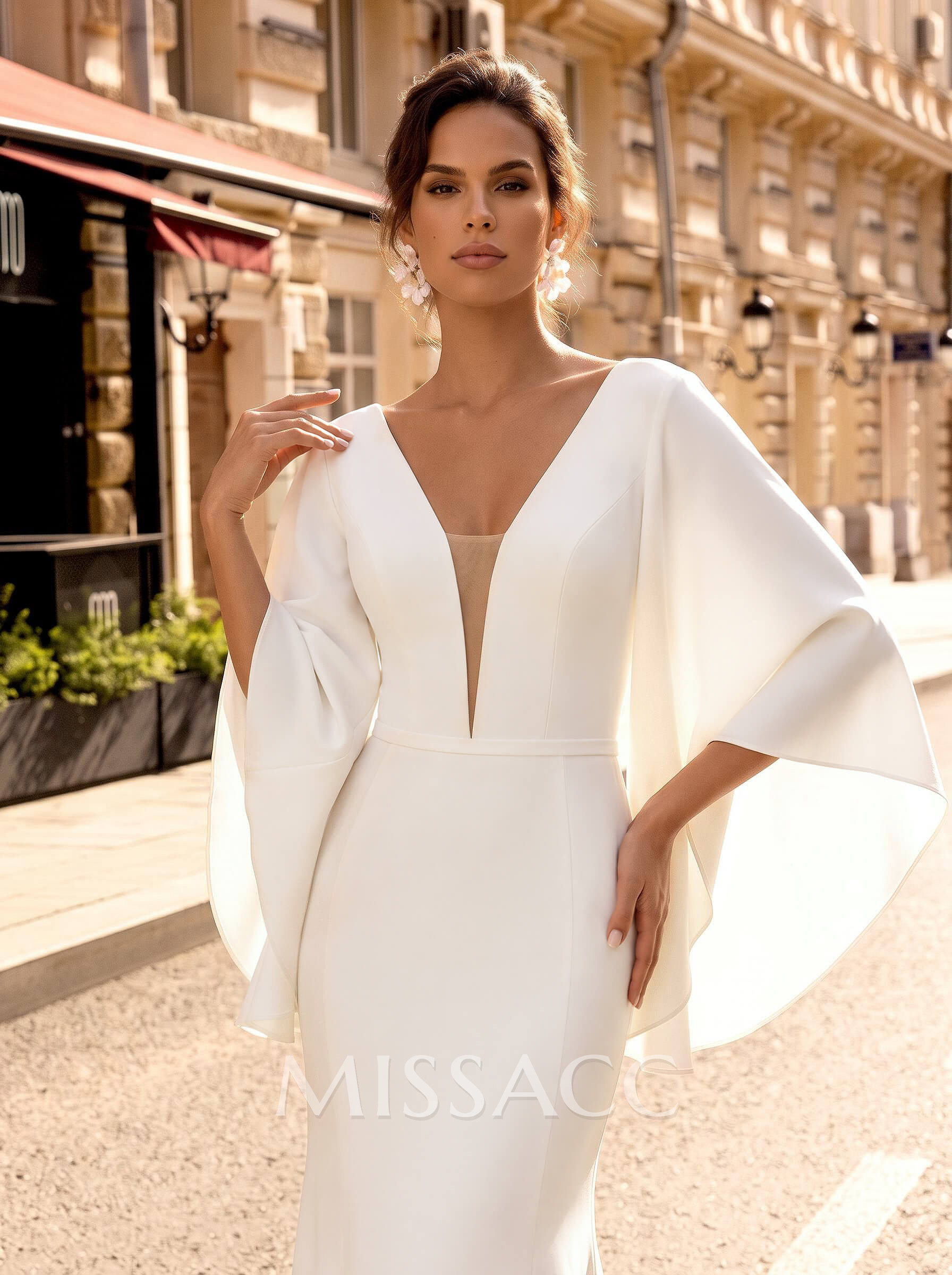 Boho Beach Mermaid Wedding Dresses With Chiffon Sleeves
