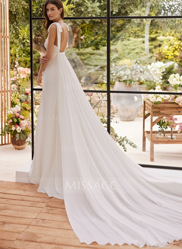 Boho Open Back A-line Wedding Dresses With Bows