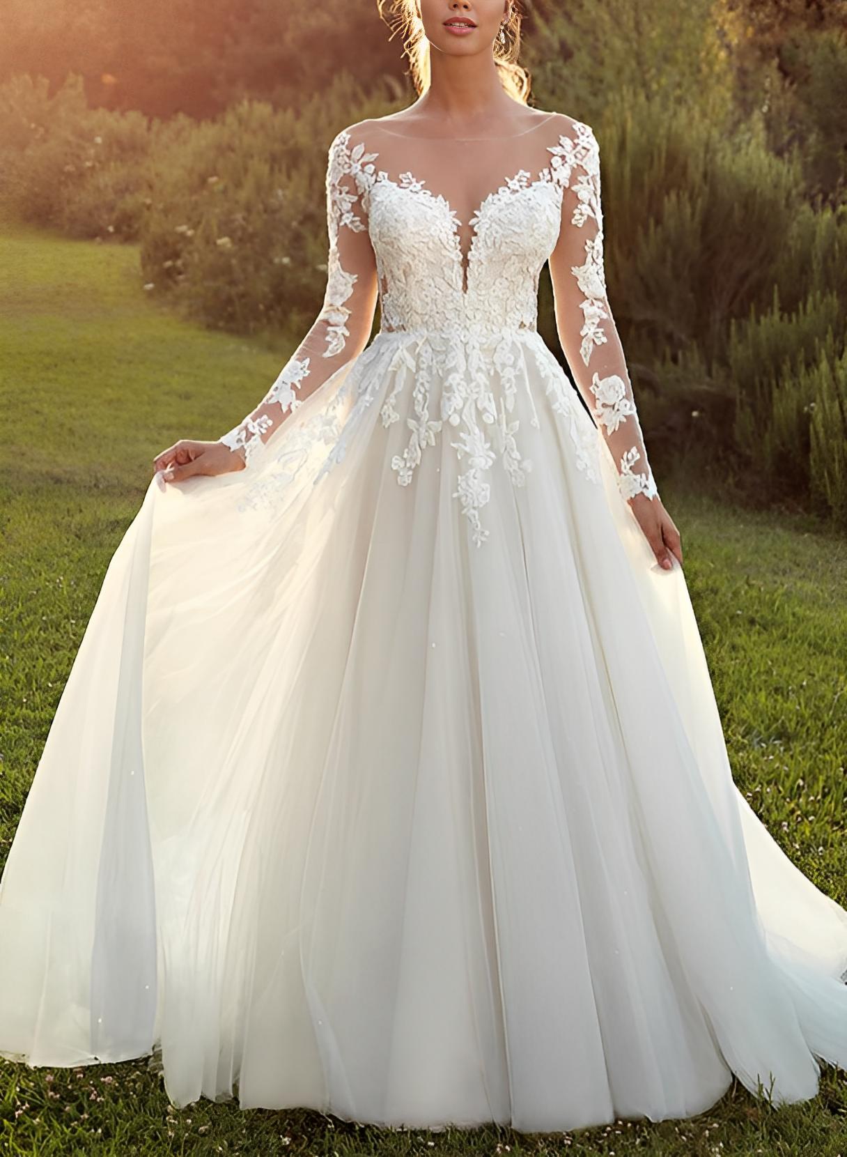 Elegant Open Back Wedding Dress - Missacc