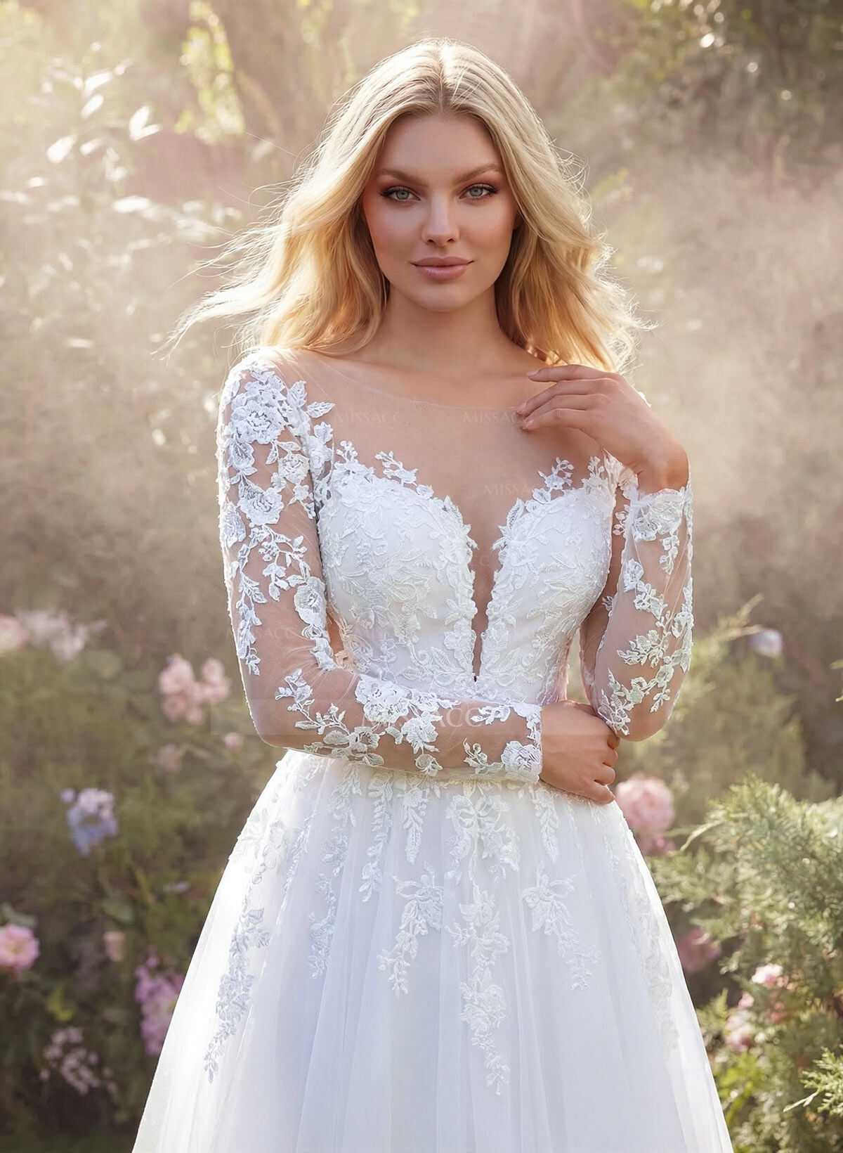 Long Sleeves Ball-Gown Lace Wedding Dresses With Romantic Tulle