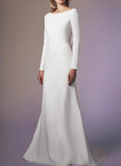 Cowl Back Elegant Long Sleeves Wedding Dresses With Mermaid Elastic Satin