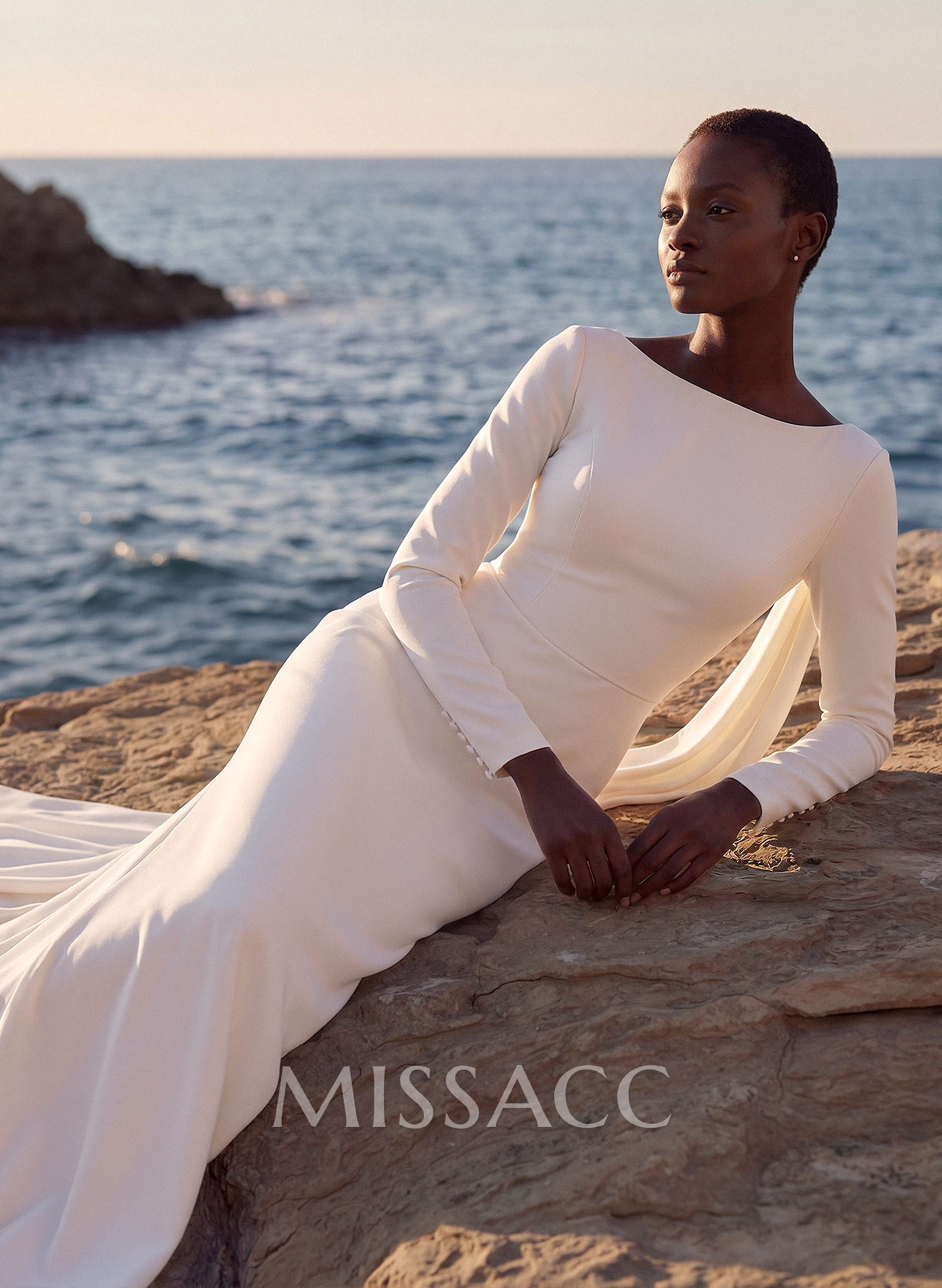 Cowl Back Elegant Long Sleeves Wedding Dresses With Mermaid Elastic Satin