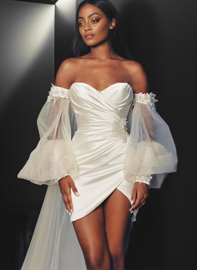 Little White Strapless Wedding Dress With Detachable Wrap