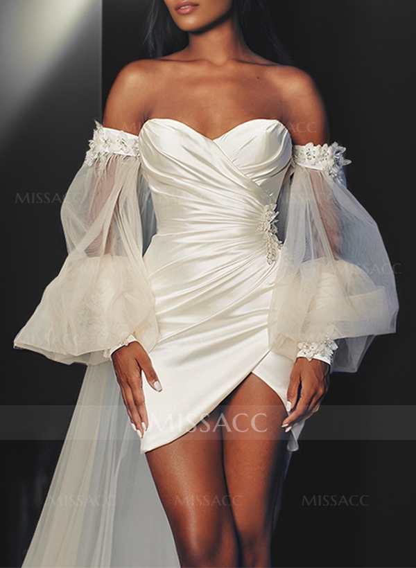 Little White Strapless Wedding Dress With Detachable Wrap