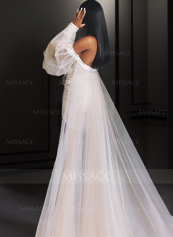 Little White Strapless Wedding Dress With Detachable Wrap