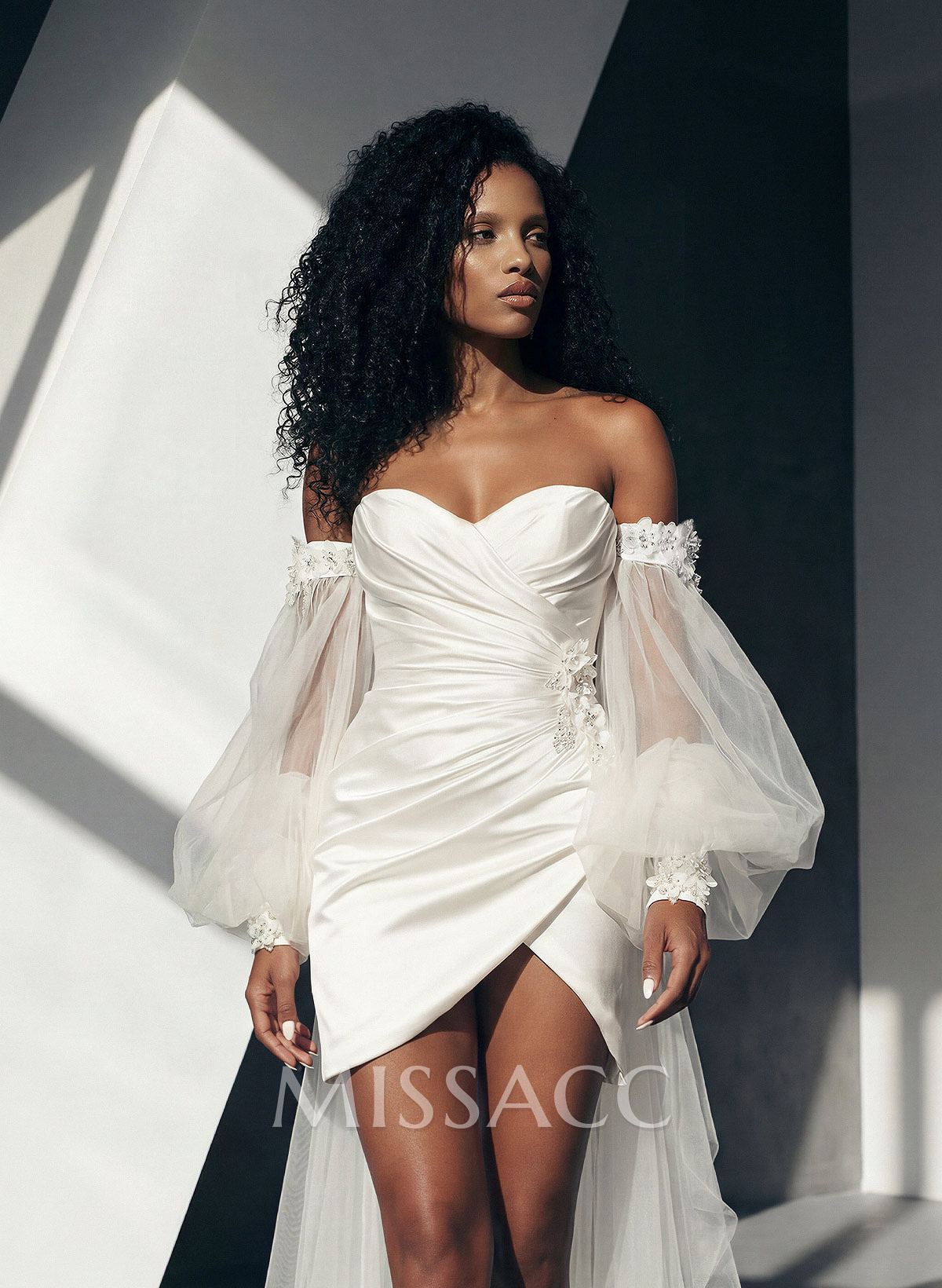 Little White Strapless Wedding Dress With Detachable Wrap