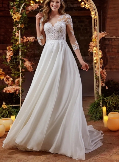 Boho Lace Wedding Dresses With 3/4 Sleeves