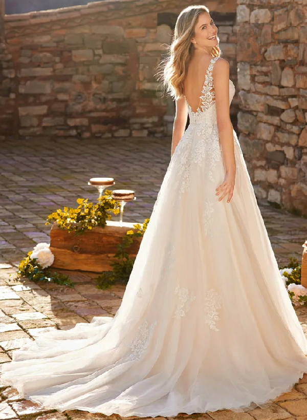 Ball-Gown Lace Wedding Dresses With Tulle