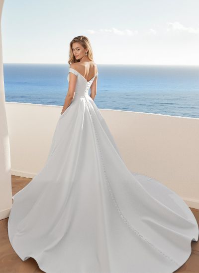 Off-The-Shoulder Ball-Gown Boho Wedding Dresses With Satin