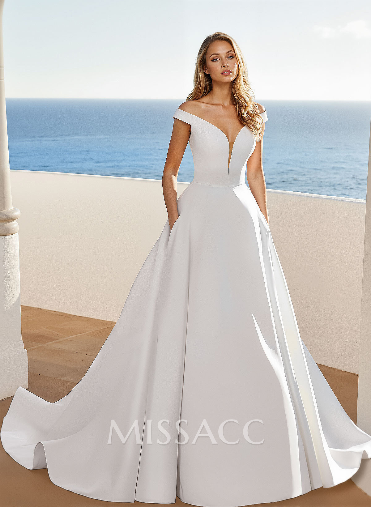 Off-The-Shoulder Ball-Gown Boho Wedding Dresses With Satin