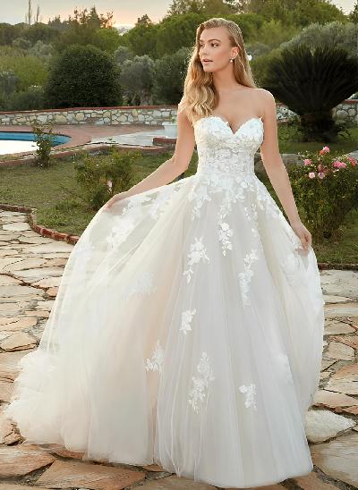 Lace Ball-Gown Romantic Wedding Dresses With Tulle