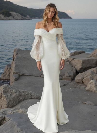 Elegant Mermaid Off-The-Shoulder Long Sleeves Wedding Dress