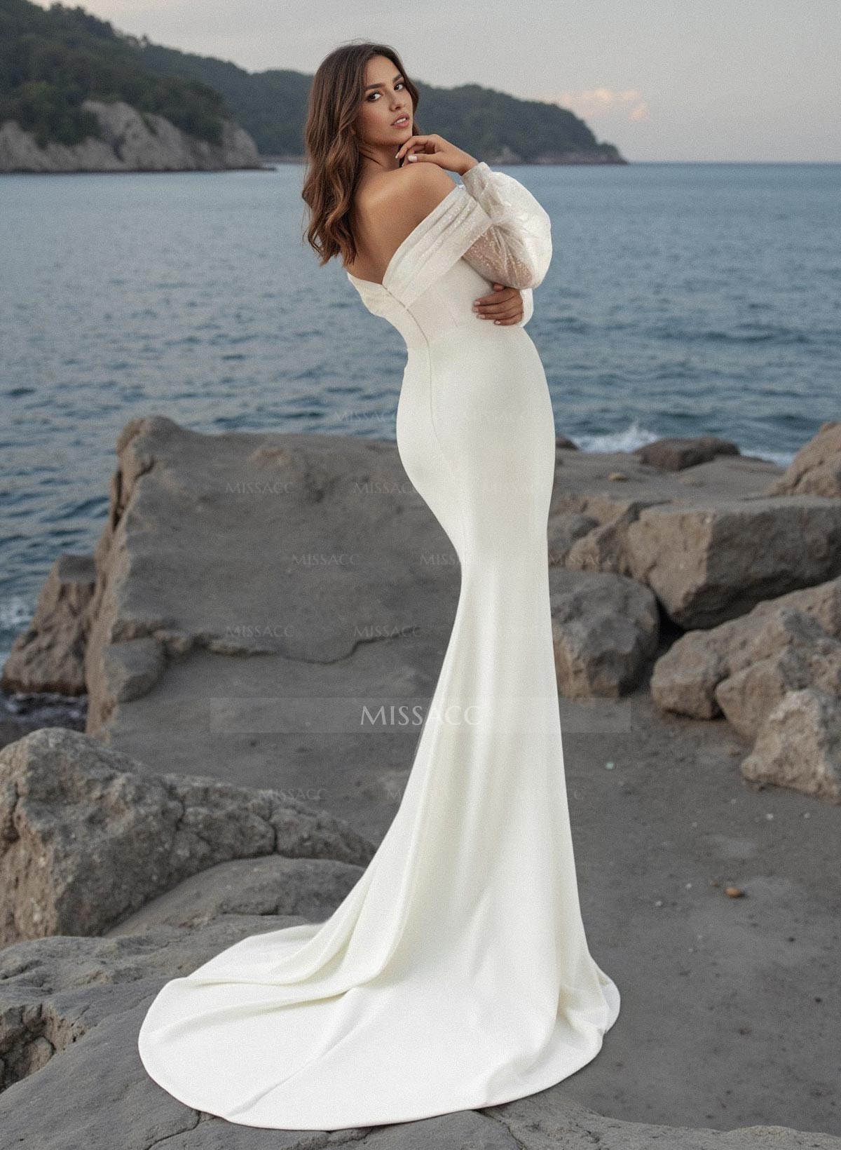 Elegant Mermaid Off-The-Shoulder Long Sleeves Wedding Dress