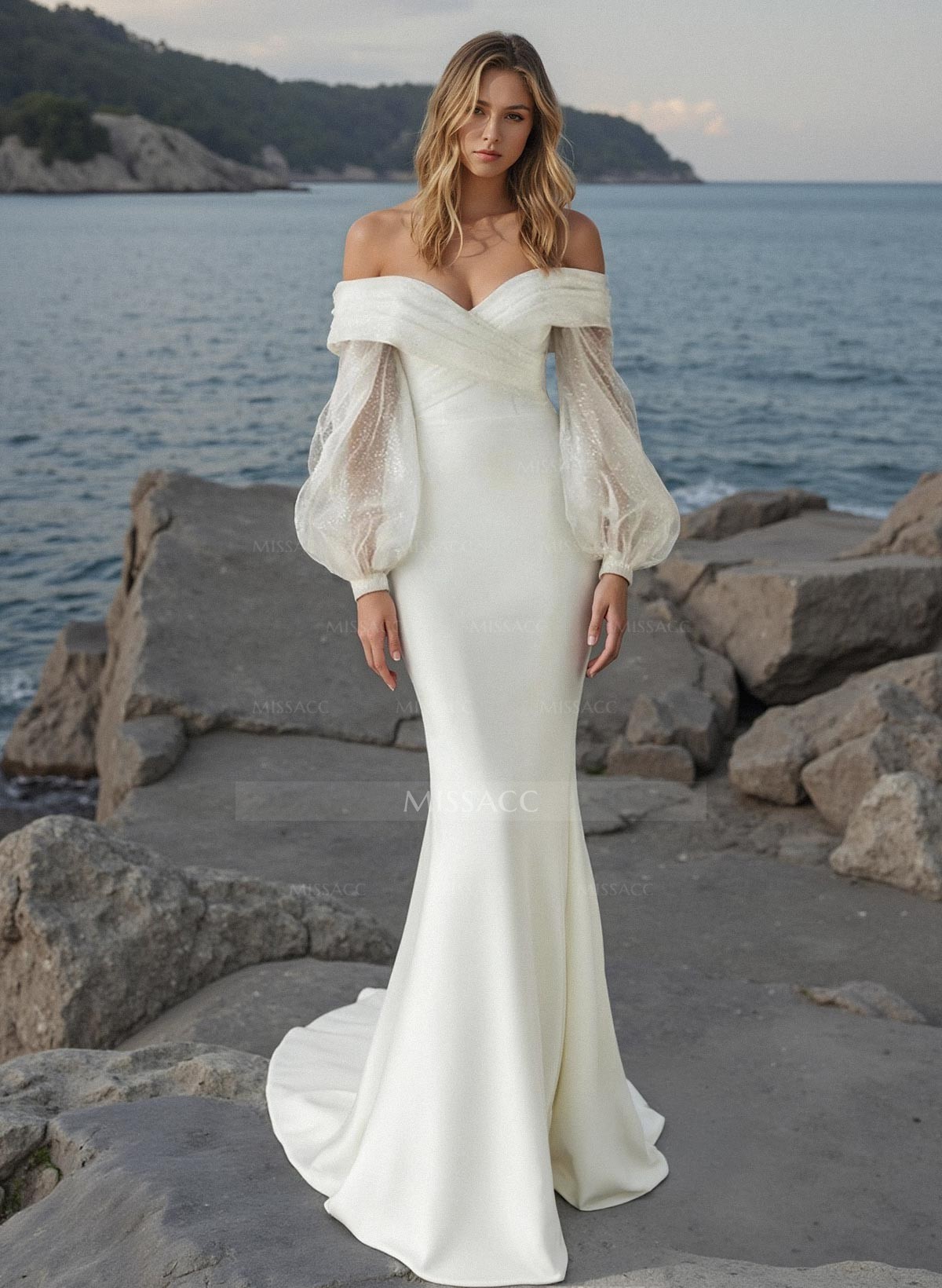 Elegant Mermaid Off-The-Shoulder Long Sleeves Wedding Dress