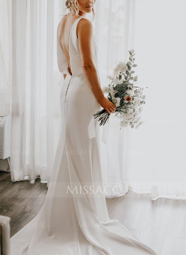 Open Back Boho Silk like Satin Wedding Dresses 