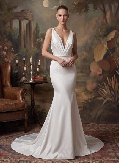 Open Back Boho Silk Like Satin Wedding Dresses