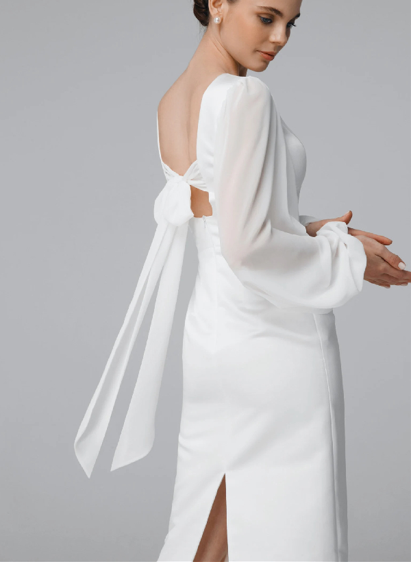 Elegant Little White Long Sleeves Wedding Dress