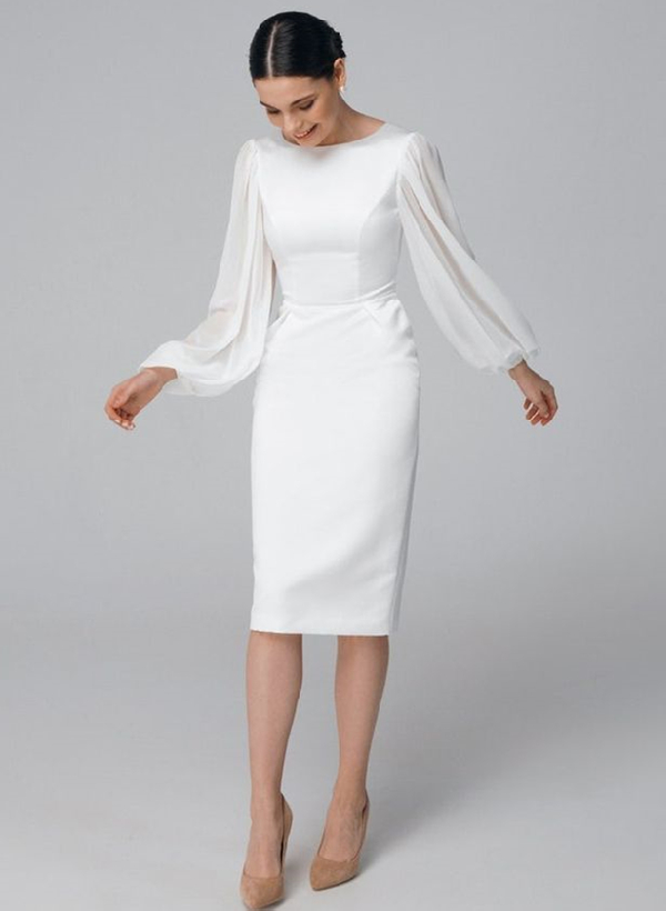 Elegant Little White Long Sleeves Wedding Dress