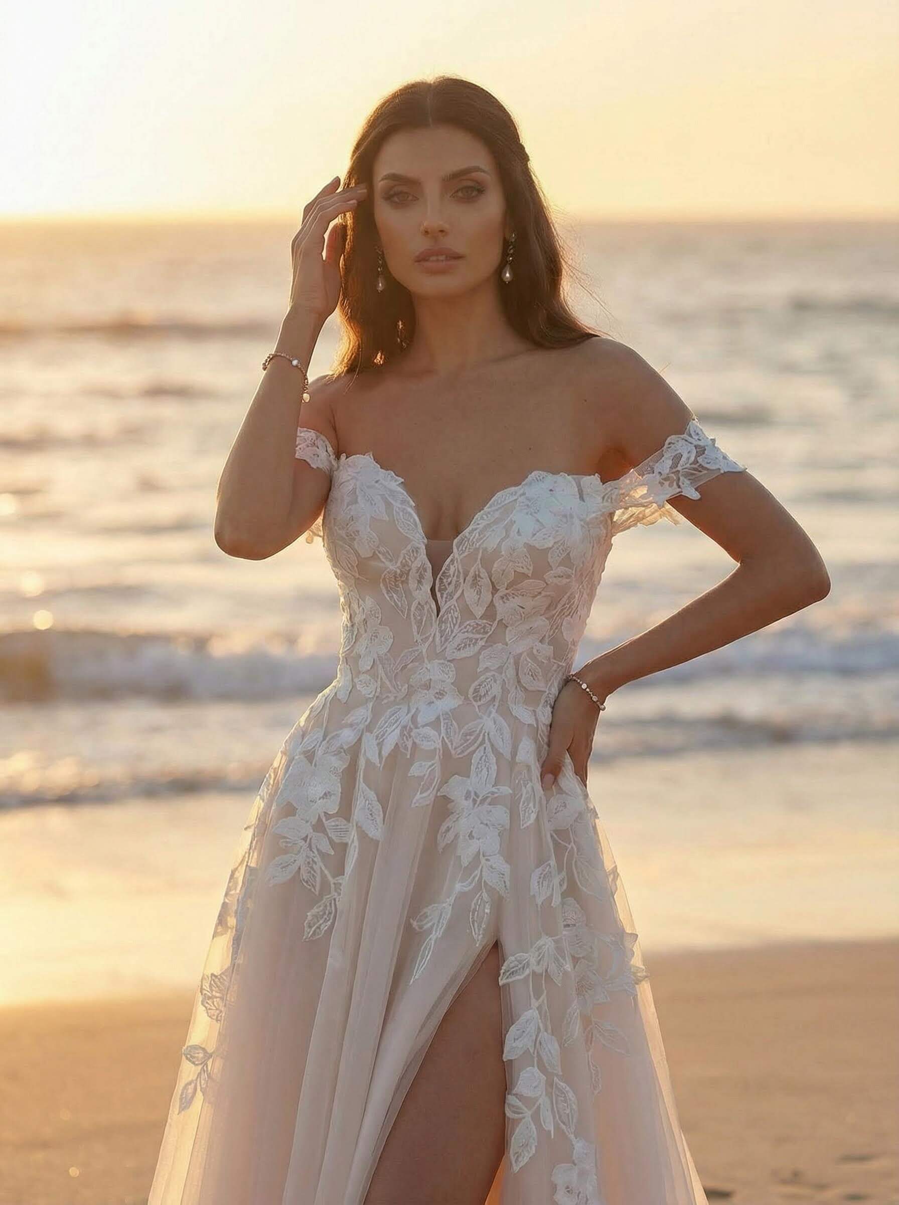 Boho Lace Sweetheart Neckline With Split Front