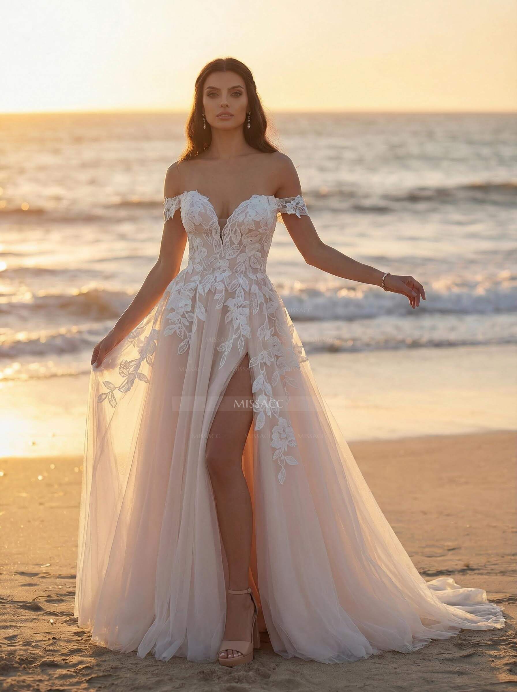 Boho Lace Sweetheart Neckline With Split Front