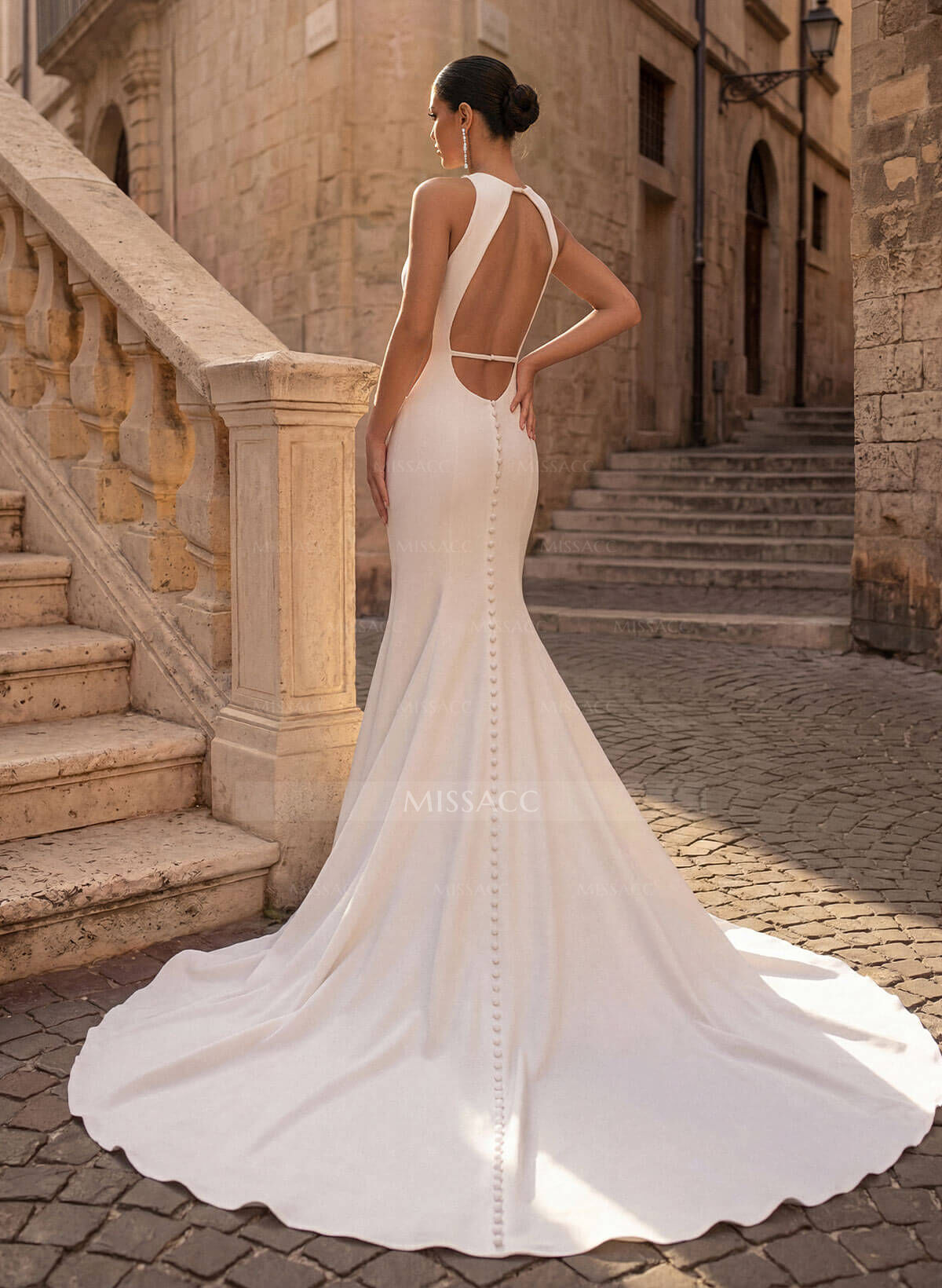 Boho Mermaid Open Back Wedding Dress
