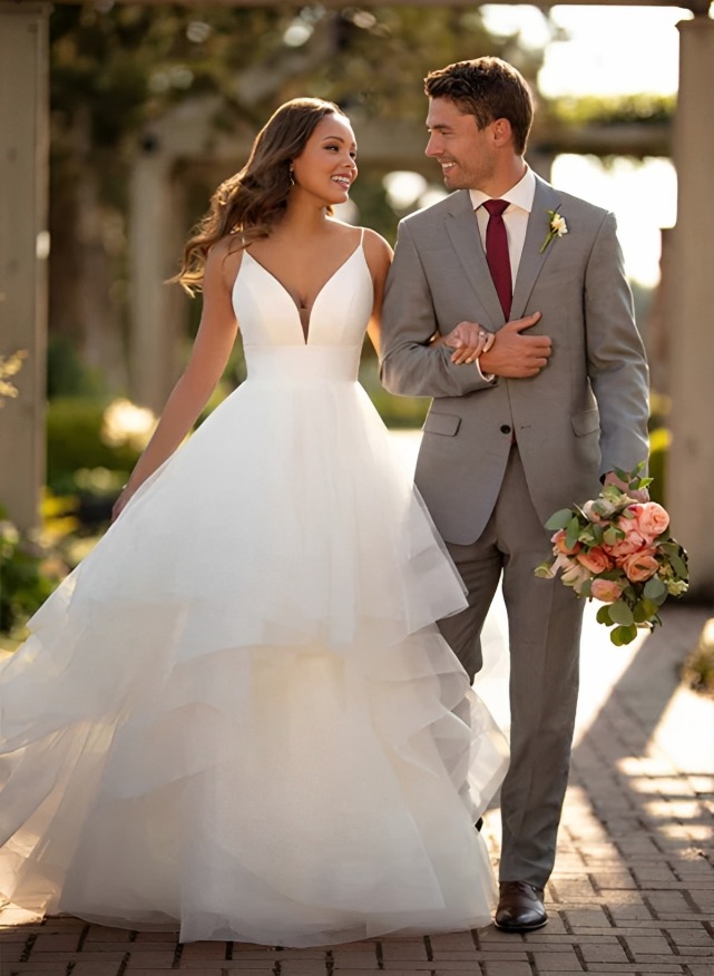 Classic Ball Gown Wedding Dress With Tulle Cascading Ruffles