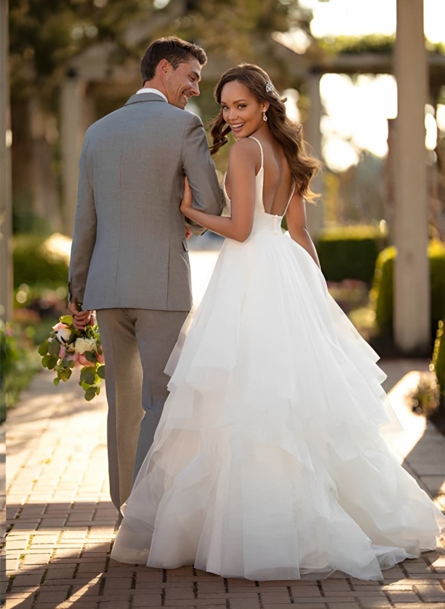 Classic Ball Gown Wedding Dress With Tulle Cascading Ruffles