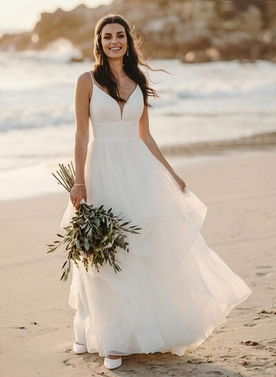 Classic Ball Gown Wedding Dress With Tulle Cascading Ruffles