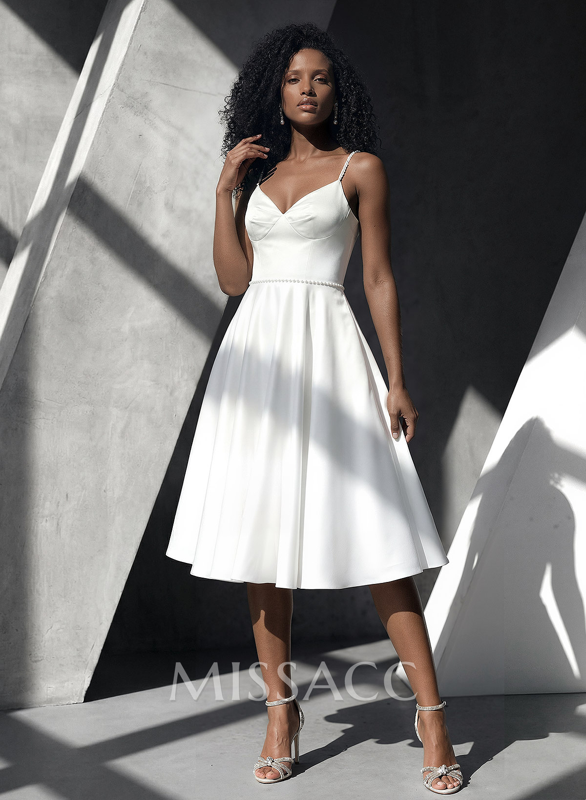 Simple Pearl Beading Tea Length Wedding Dress Simple Pearl Beading Tea Length Wedding Dress