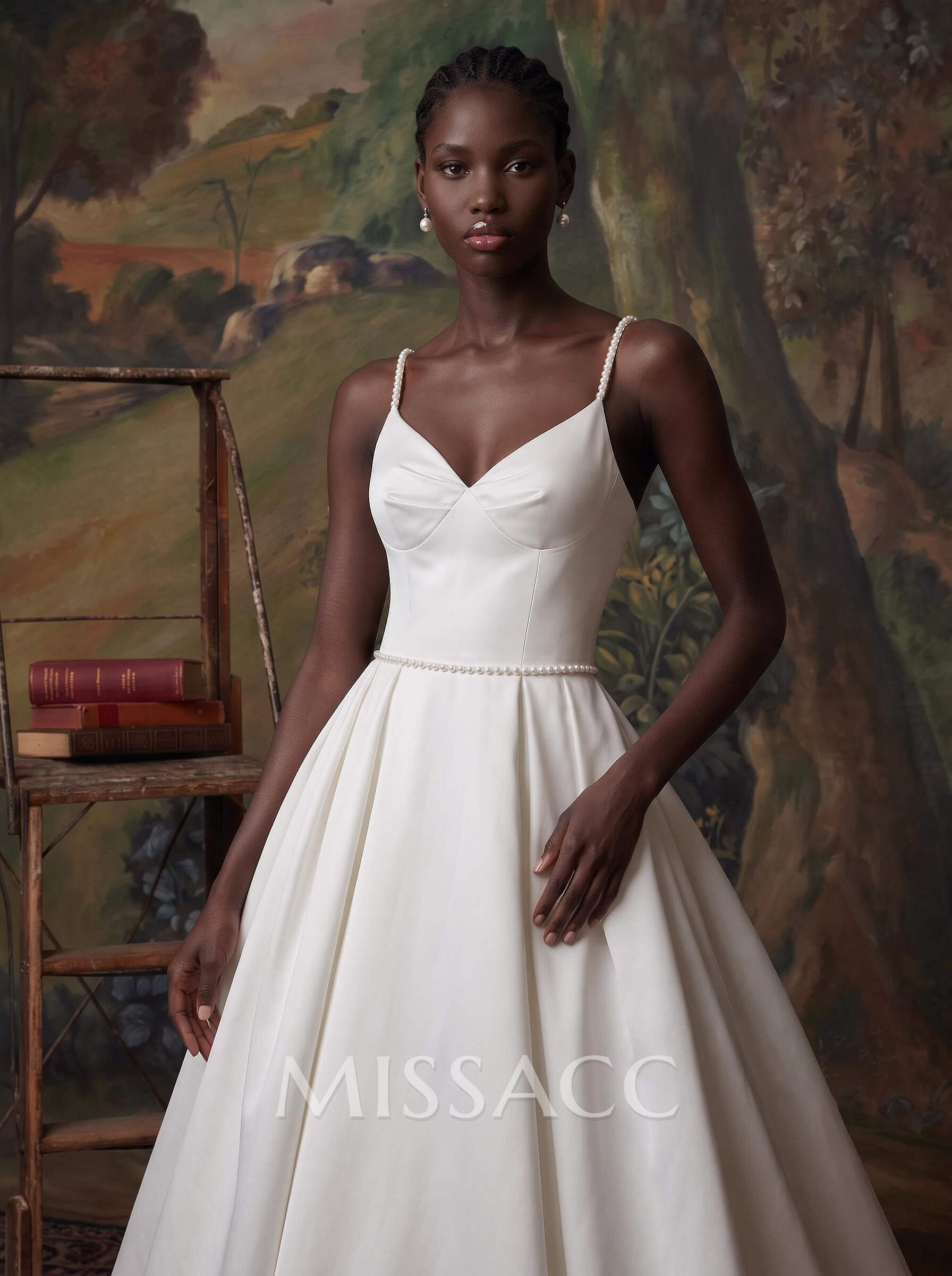 Simple Pearl Beading Tea Length Wedding Dress