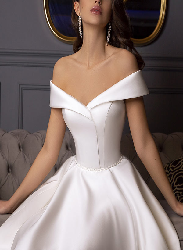 Simple Pearl Tea Length Wedding Dress