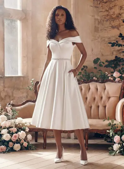Simple Tea Length Wedding Dress
