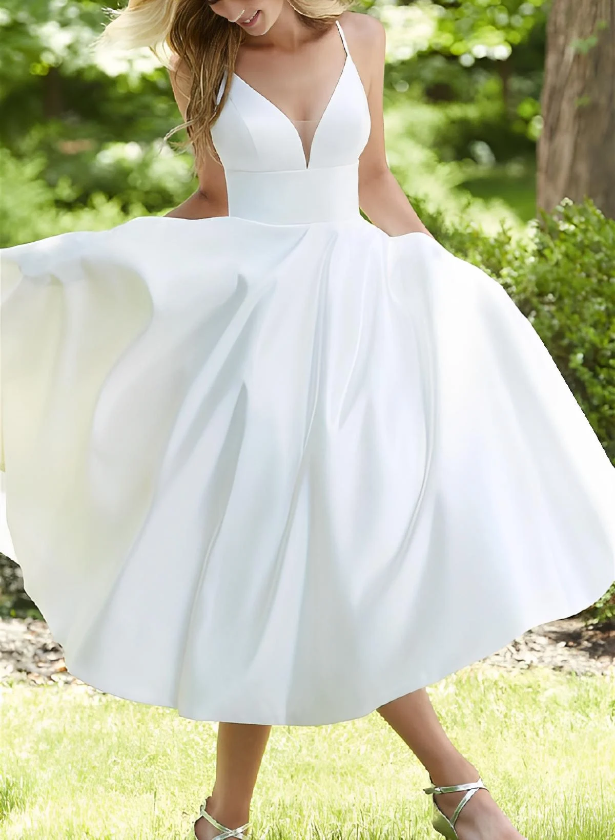 Short Simple Wedding Dresses With Tea-Length Open Back - Missacc UK