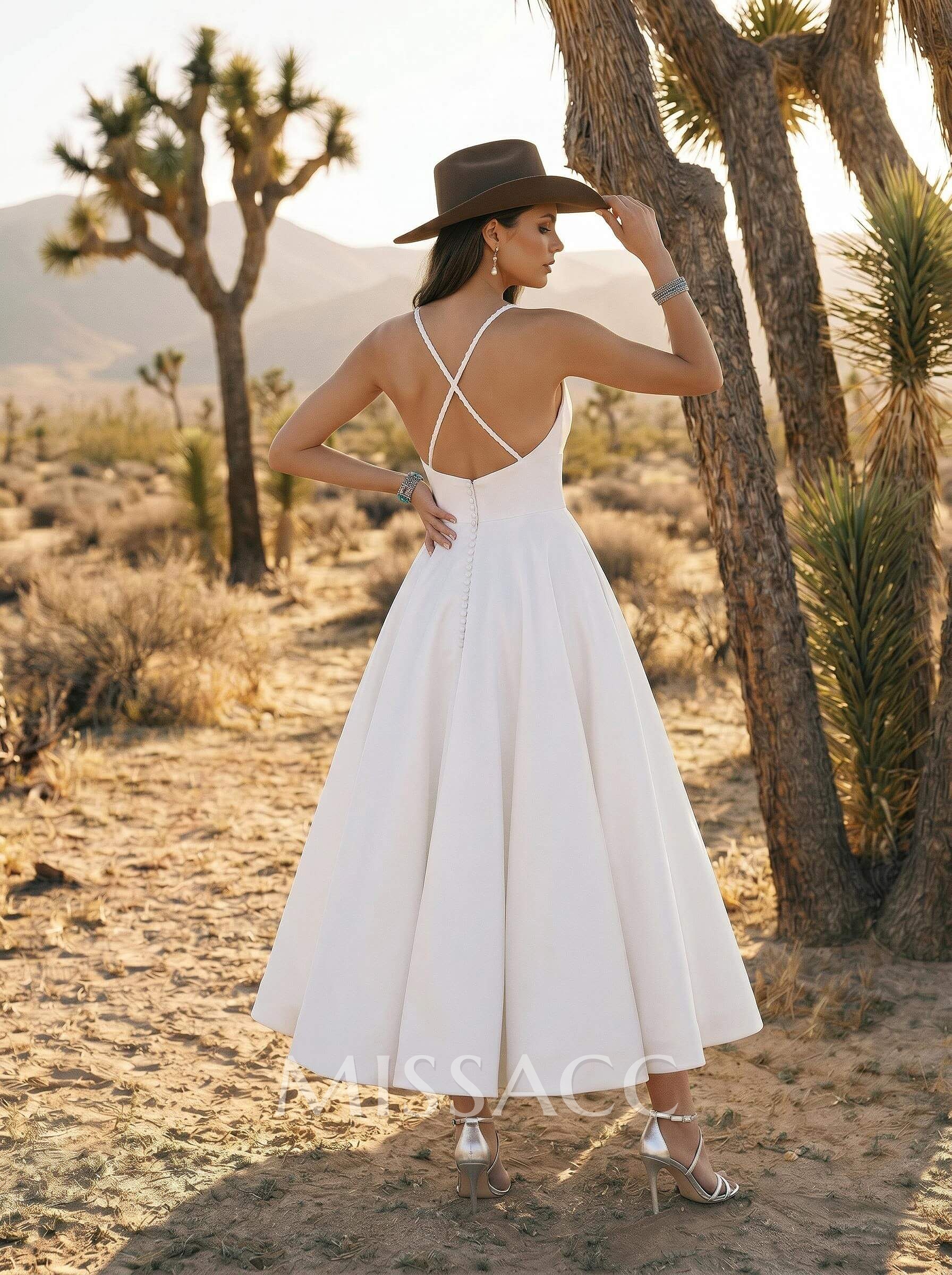 Short Simple Wedding Dresses With Tea-Length Open Back