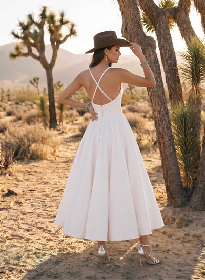 Short Simple Wedding Dresses With Tea-Length Open Back