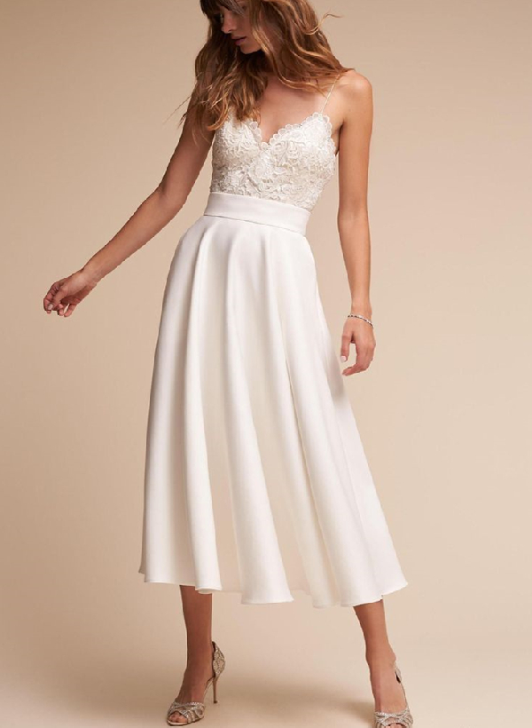 Lace Short Reception Wedding Dresses With Tea-Length