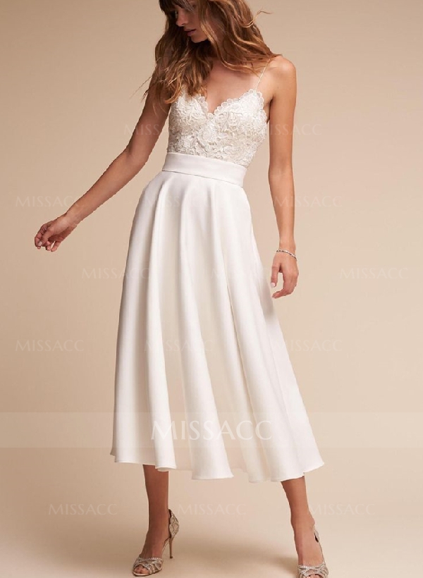 Lace Short Reception Wedding Dresses With Tea-Length