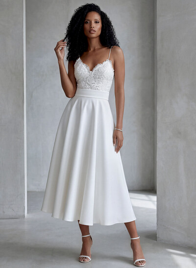 Lace Short Reception Wedding Dresses With Tea-Length